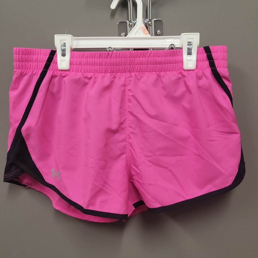 Under Armour Girls Pink Fly-By Running Shorts Black Mesh Size Youth Large YL